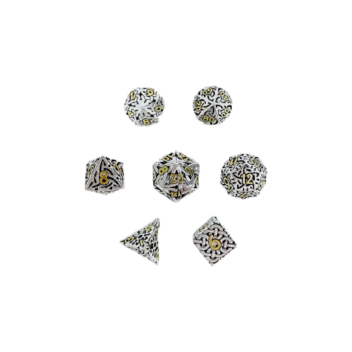 LPG Dice RPG Set Hollow Celtic - Chrome and Gold - Image 2