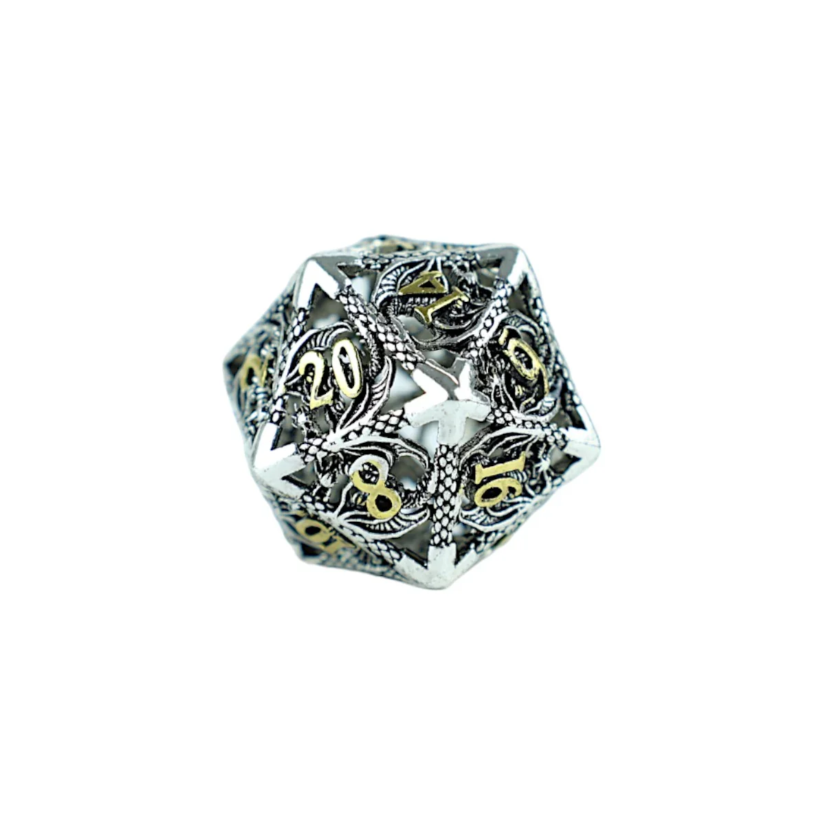 LPG Dice RPG Set Hollow Dragon - Chrome and Gold - Image 3