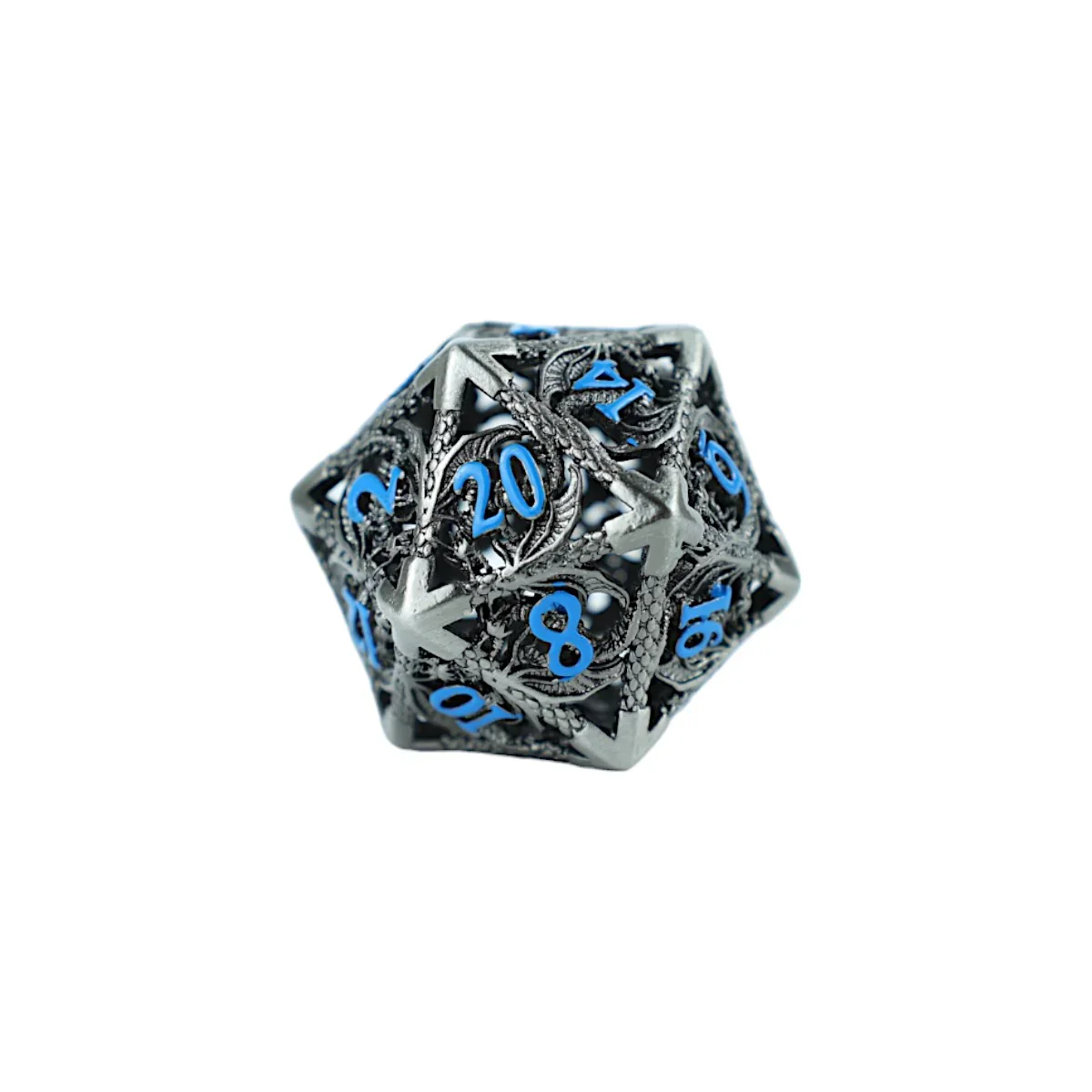 LPG Dice RPG Set Hollow Dragon - Stainless and Blue - Image 2