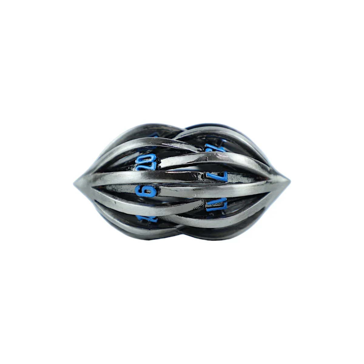 LPG Dice RPG Set Hollow Elliptic - Stainless and Blue - Image 2