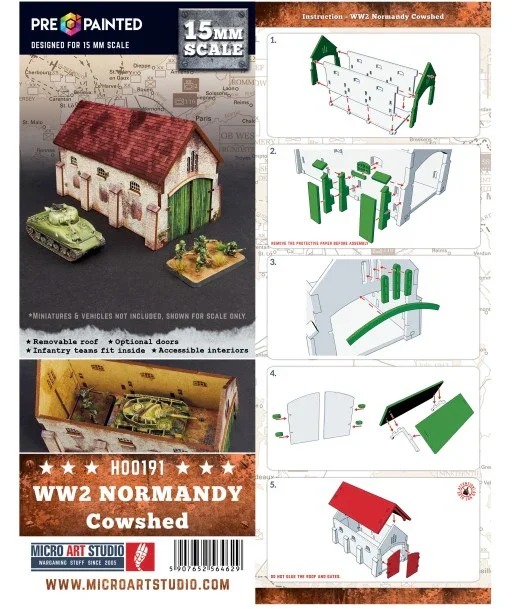 Micro Art Studio - WW2 Normandy Cowshed (Pre-painted 15mm)