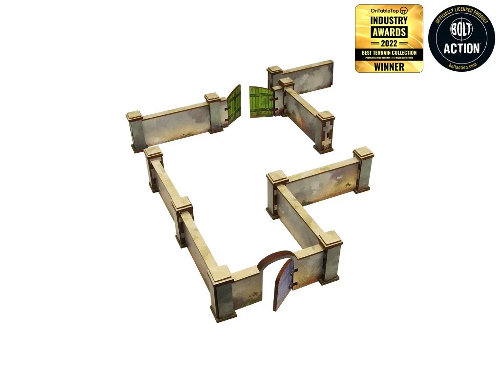 Micro Art Studio - WW2 Normandy Wall w. Gate (high) (Pre-painted 28mm)