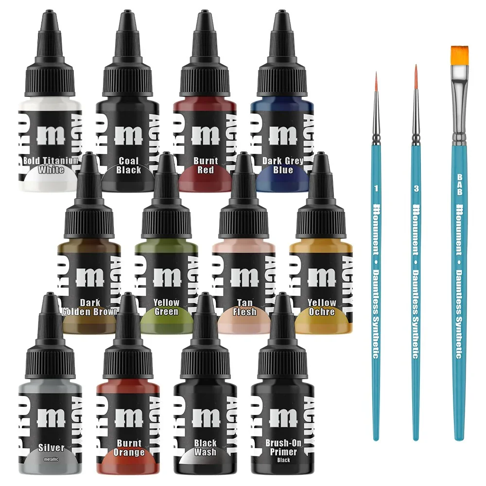 Monument Pro Acryl Sets - Pro Acryl Intro Set - 12 Colors + 3 Synthetic Brushes - Image 2