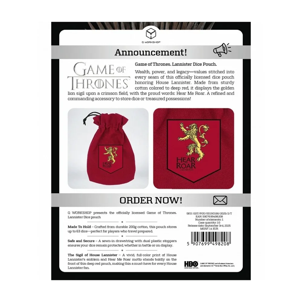 Q Workshop - Game of Thrones - Lannister - Dice Pouch - Image 2
