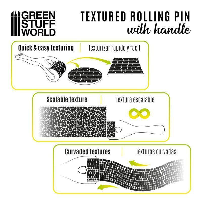 GREEN STUFF WORLD Rolling Pin with Handle - Sett Pavement Small - Image 2