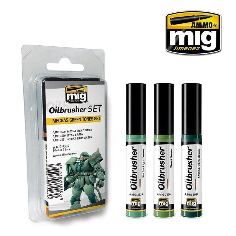 SALE Ammo by MIG Oilbrushers Mechas Green Tones Set