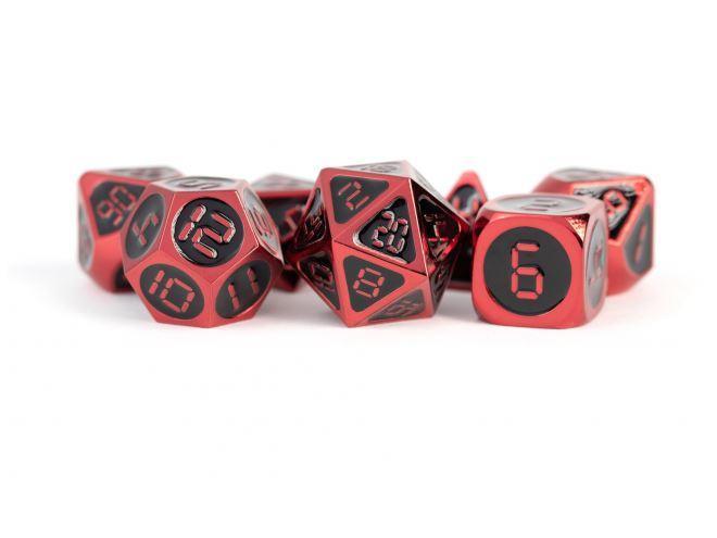 SALE MDG 16mm Metal Polyhedral Dice Set: Red w/ Black Enamel