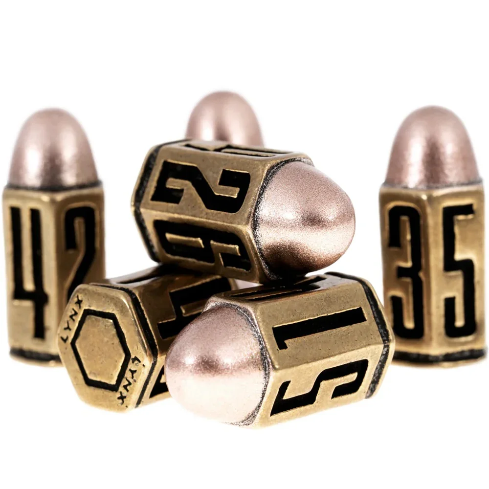 Six D6 Bullet Dice Set in Brass Metal - Image 2