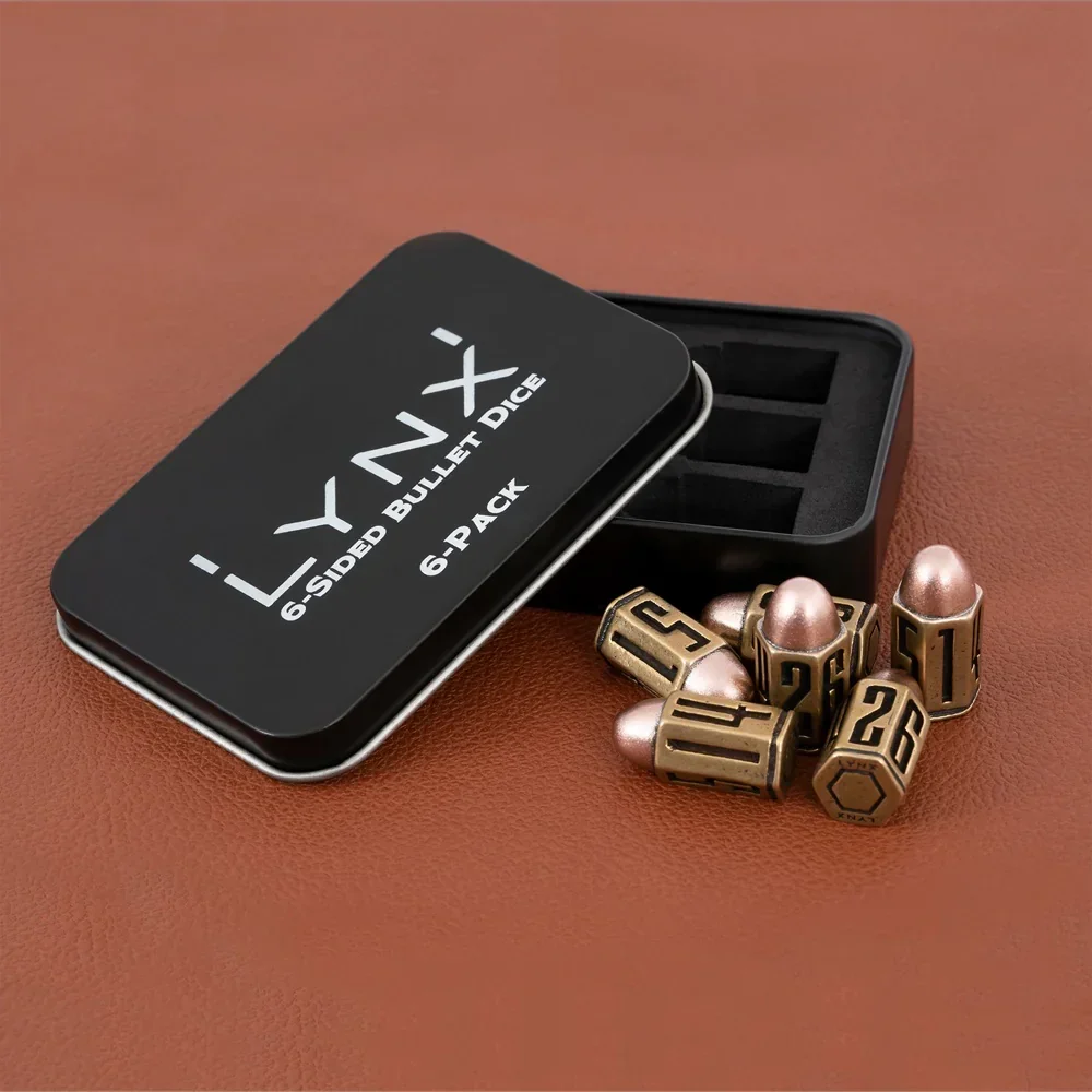 Six D6 Bullet Dice Set in Brass Metal - Image 4