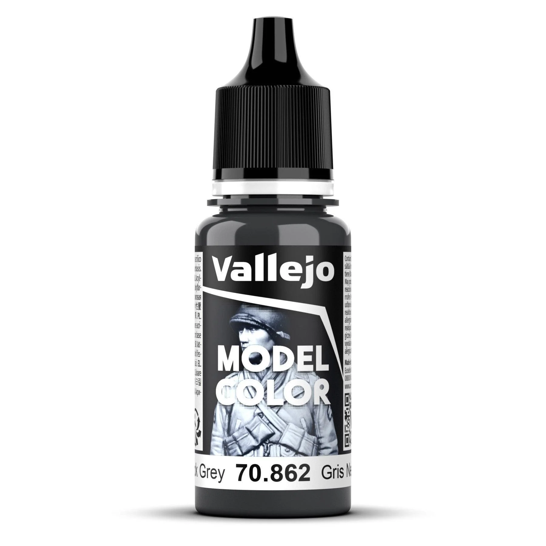 Vallejo Model Colour #185 - Black Grey - 18 ml Matt Acrylic Paint