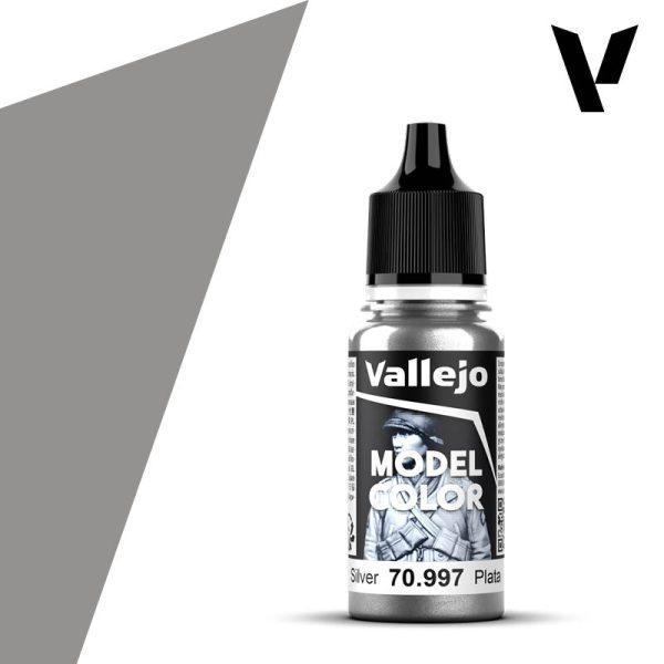 Vallejo Model Colour #195 - Silver - 18 ml Metallic Acrylic Paint