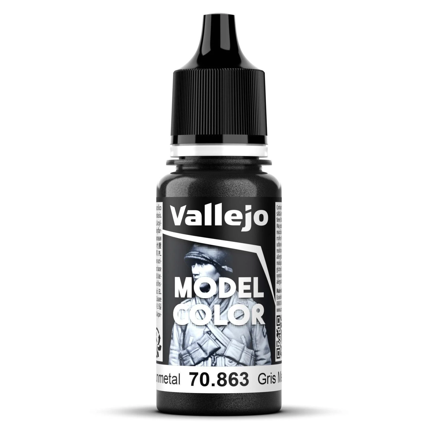Vallejo Model Colour #198 - Gunmetal - 18 ml Metallic Acrylic Paint