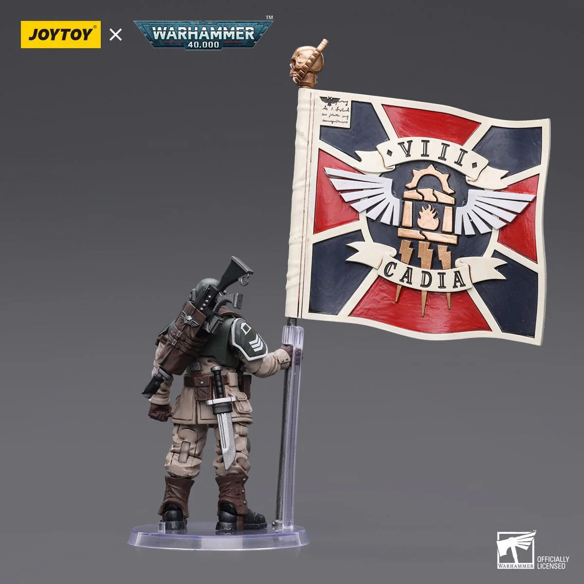 Warhammer Collectibles: 1/18 Scale Astra Militarum Cadian Command Squad Veteran with Regimental Std - Image 2